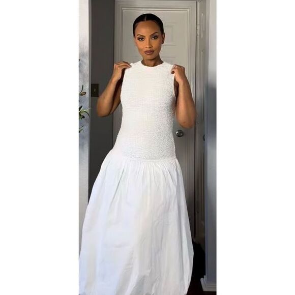 NWOT ZARA ⭐️VIRAL⭐️ WHITE SLEEVELESS BALLOON POPLIN DRESS Sz Sm $118 - Picture 1 of 9